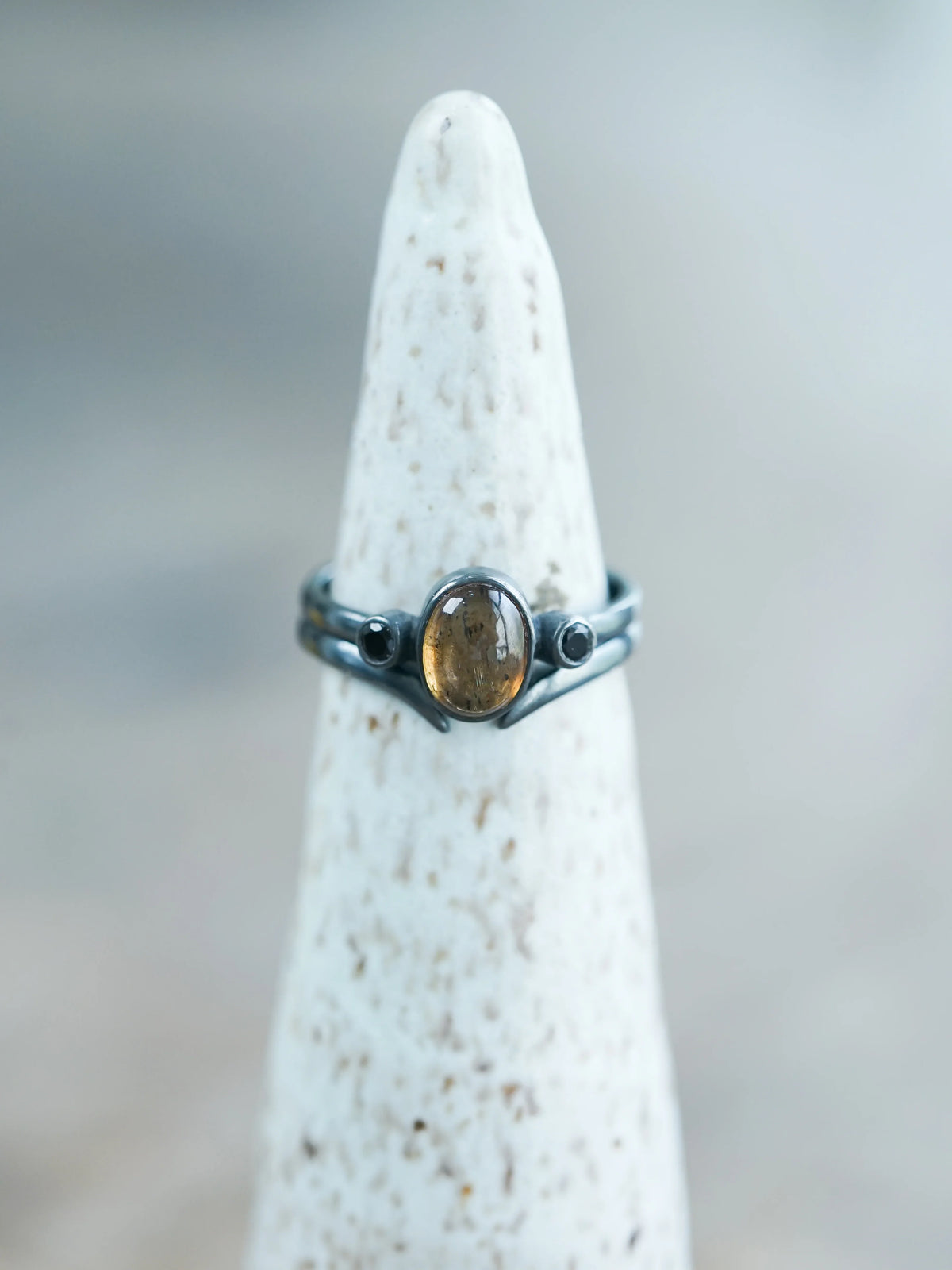 Sapphire and Black Spinel Ring Set in Oxidized Recycled Sterling Silver