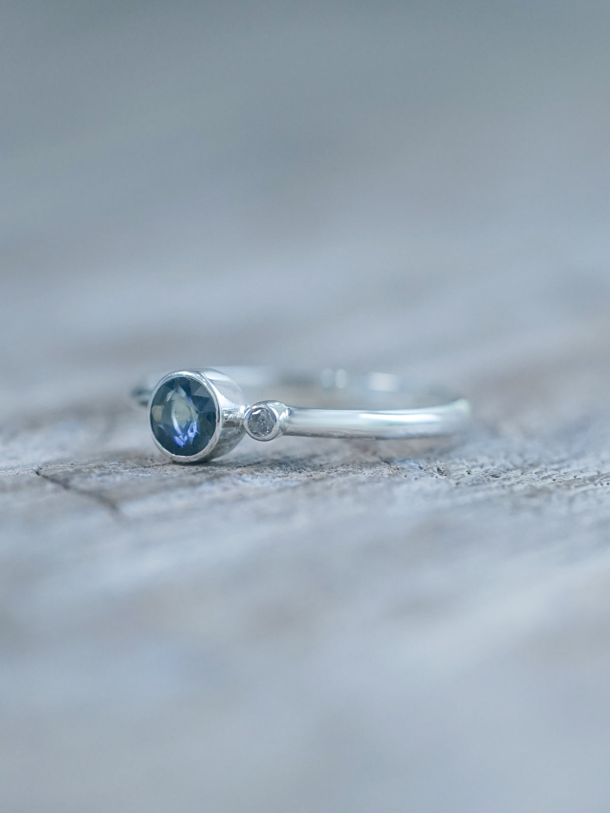 Sapphire and Salt and Pepper Diamond Ring - Birthstone Jewelry