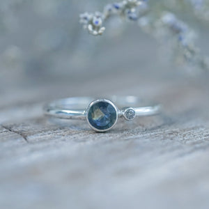 Sapphire and Salt and Pepper Diamond Ring