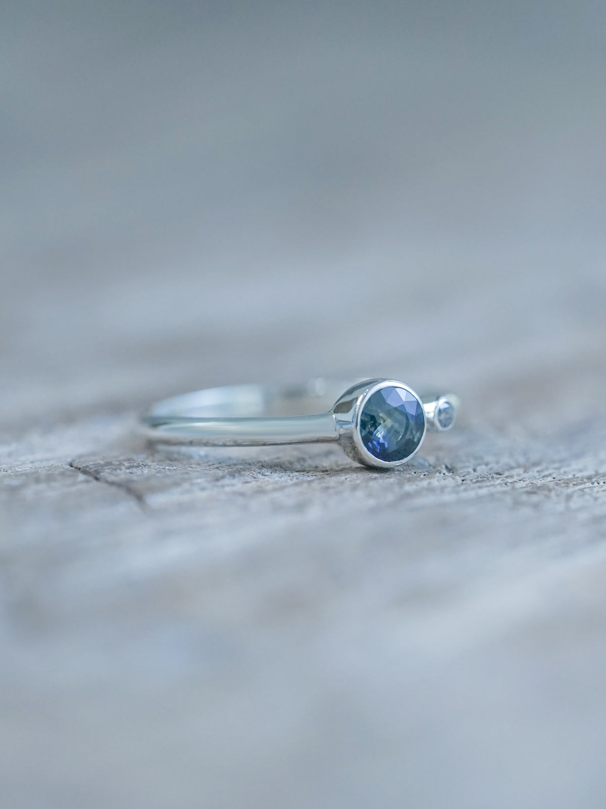 Sapphire and Salt and Pepper Diamond Ring | Birthstone Jewelry