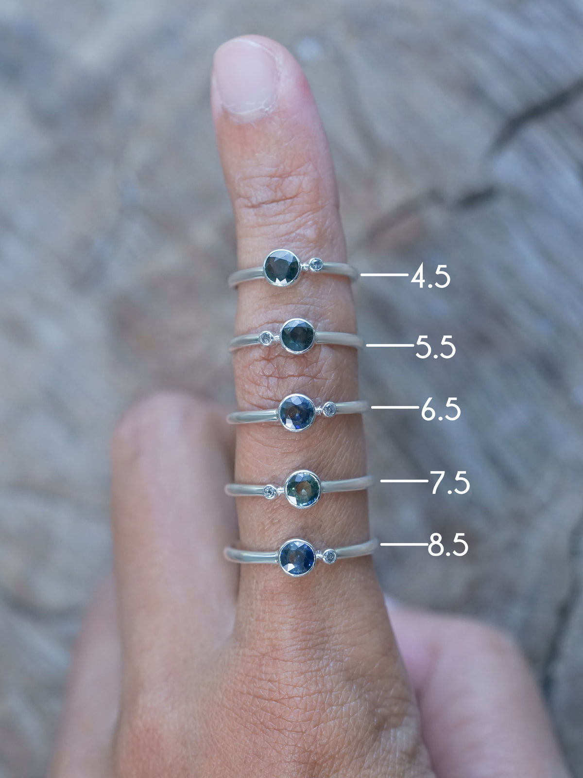 Sapphire and Salt and Pepper Diamond Ring in US size