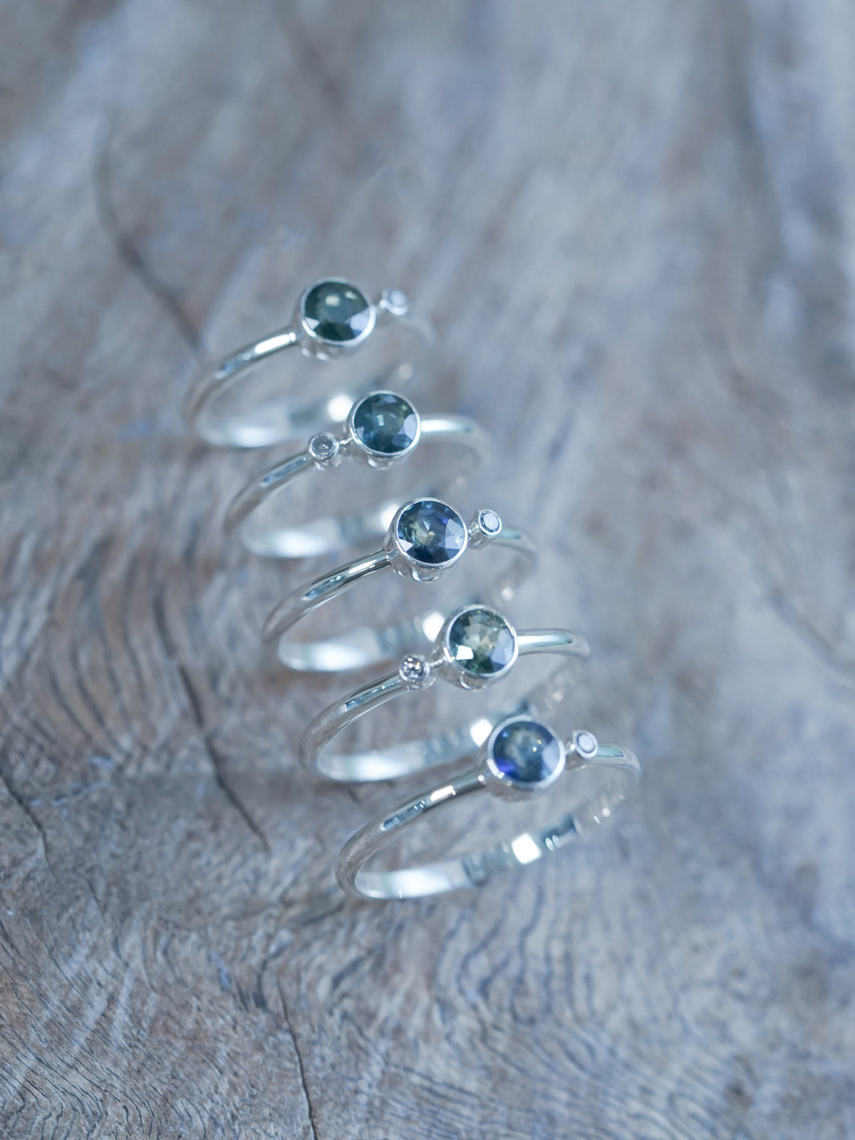 Sapphire and Salt and Pepper Diamond Rings