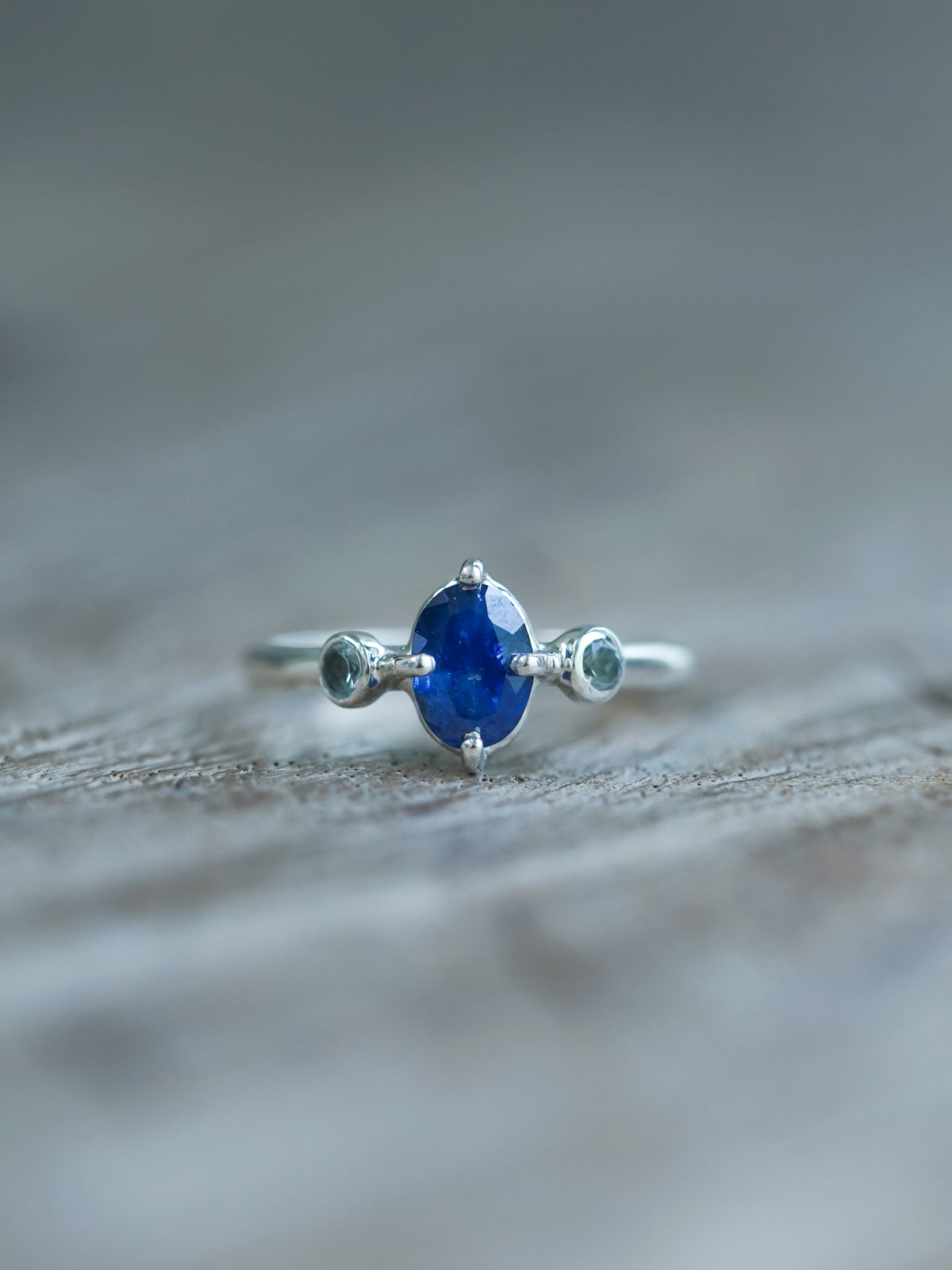 Sapphire and Aquamarine Ring with Prongs - Gardens of the Sun | Ethical Jewelry