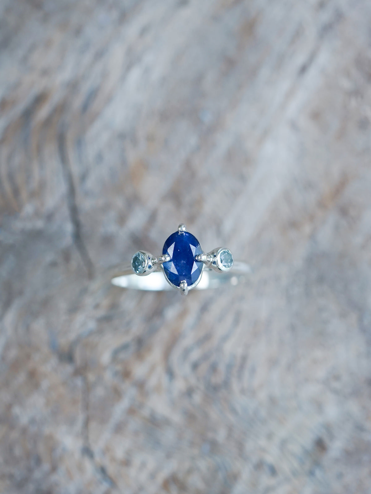 Sapphire and Aquamarine Ring with Prongs - Gardens of the Sun | Ethical Jewelry