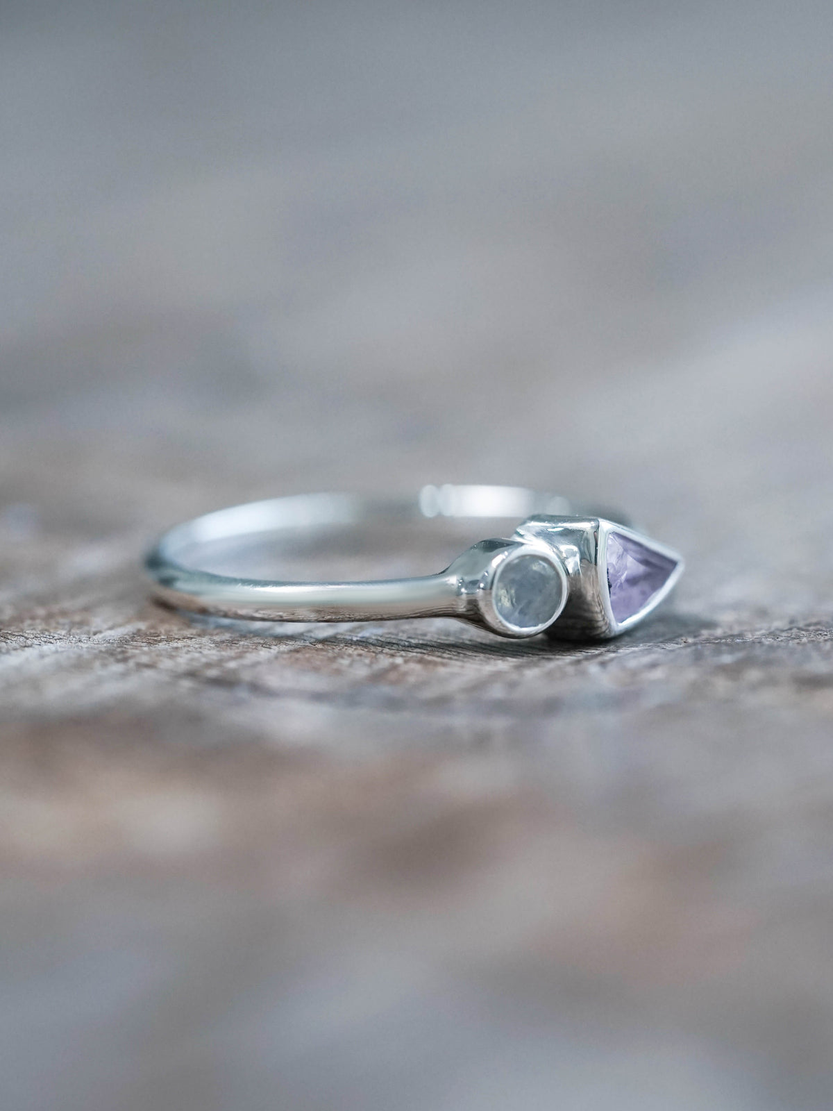 Sapphire and Moonstone Ring in Sterling Silver