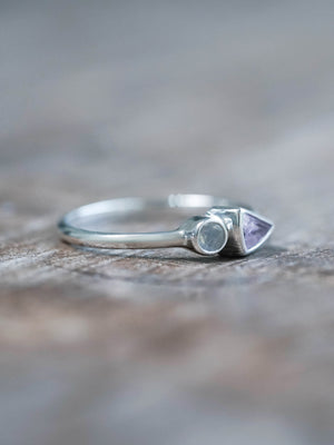 Sapphire and Moonstone Ring in Sterling Silver