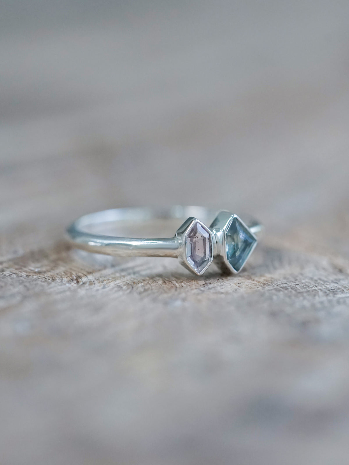 Shield Sapphire and Hexagon Tourmaline Ring - size 5.25