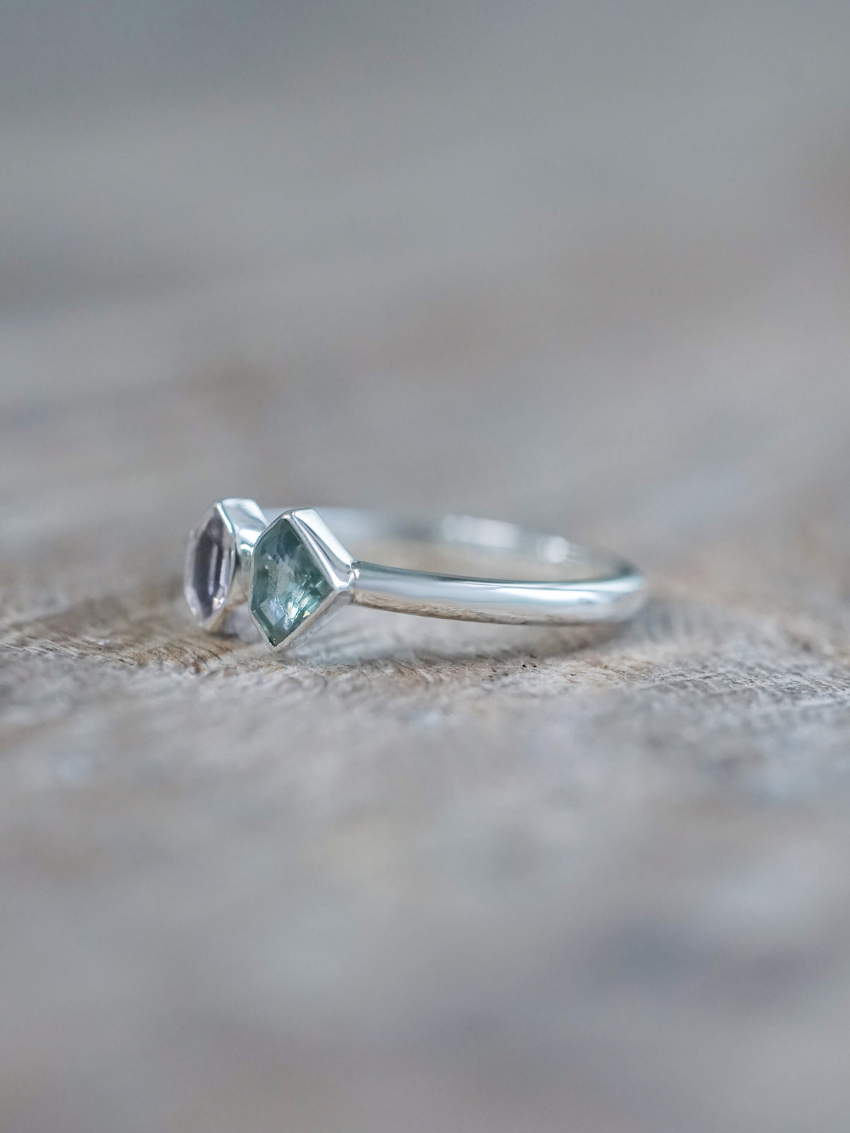 Shield Sapphire and Hexagon Tourmaline Ring - size 5.25