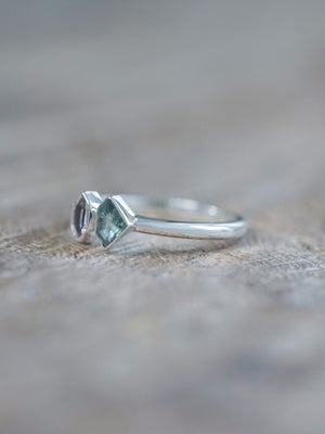 Shield Sapphire and Hexagon Tourmaline Ring - size 5.25