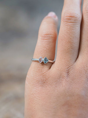 Shield Sapphire and Hexagon Tourmaline Ring - size 5.25