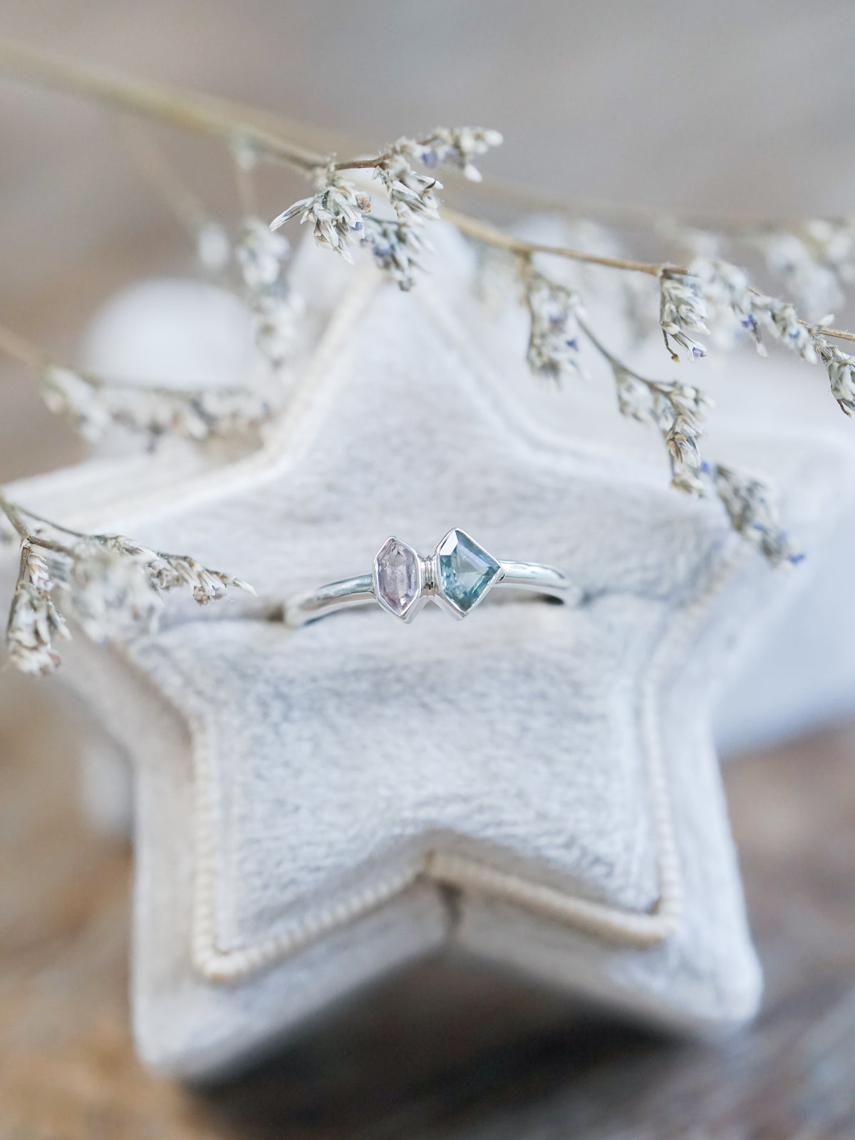 Shield Sapphire and Hexagon Tourmaline Ring - size 5.25