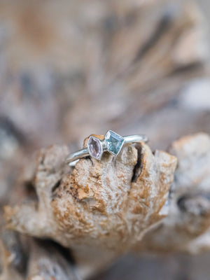 Shield Sapphire and Hexagon Tourmaline Ring - size 5.25