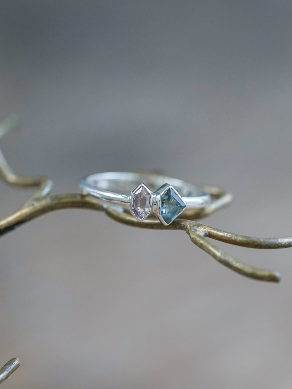 Shield Sapphire and Hexagon Tourmaline Ring - size 5.25