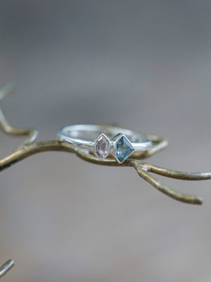 Shield Sapphire and Hexagon Tourmaline Ring - size 5.25