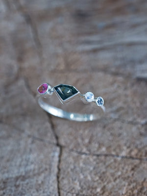 Shield Sapphire and Moonstone Ring - size 7