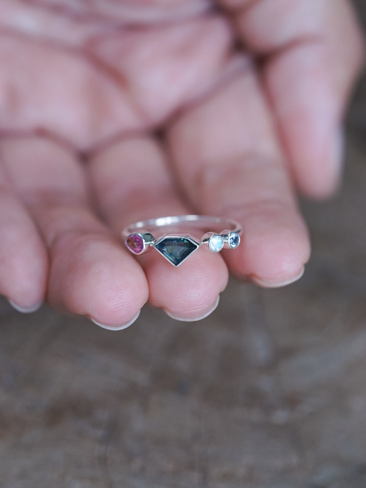 Shield Sapphire and Moonstone Ring - size 7
