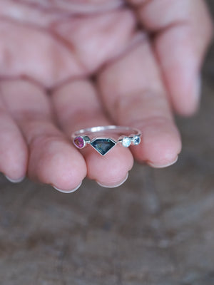Shield Sapphire and Moonstone Ring - size 7