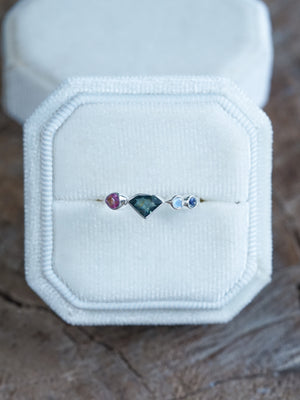 Shield Sapphire and Moonstone Ring - size 7