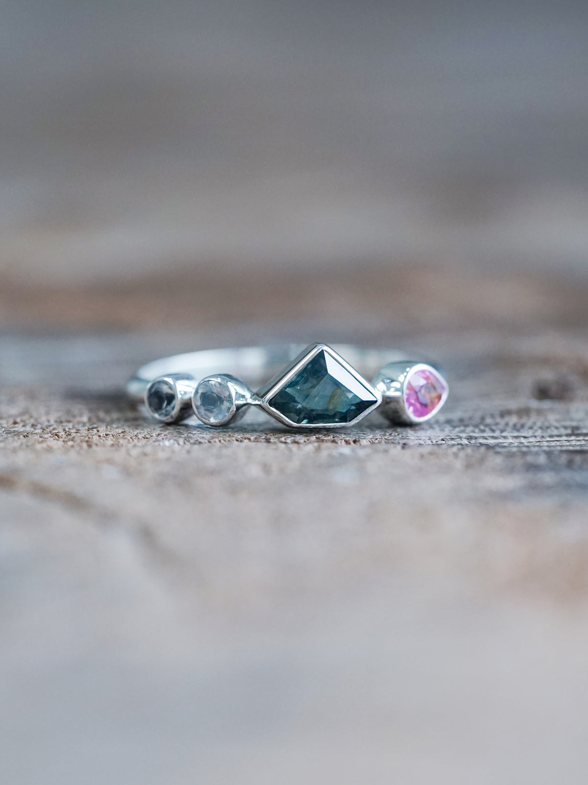 Shield Sapphire and Moonstone Ring - size 7