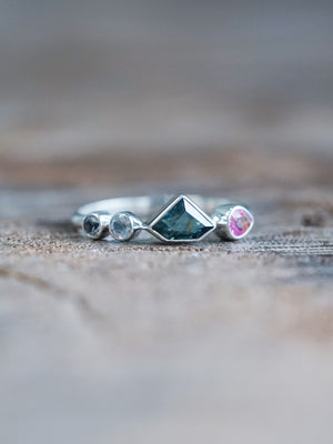 Shield Sapphire and Moonstone Ring - size 7