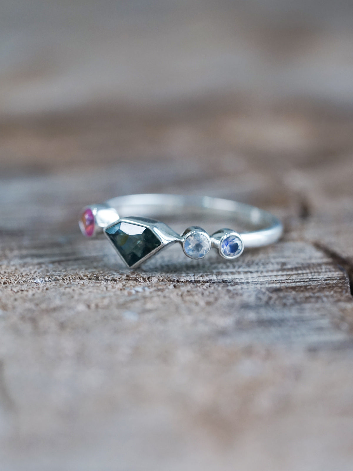 Shield Sapphire and Moonstone Ring - size 7