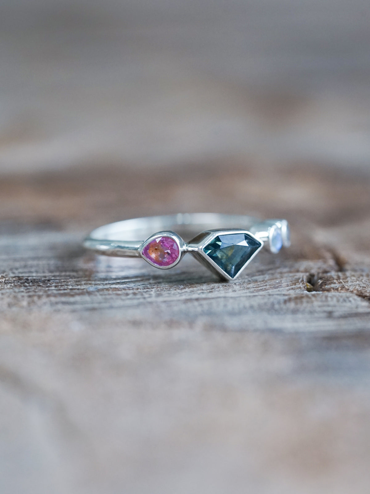 Shield Sapphire and Moonstone Ring - size 7