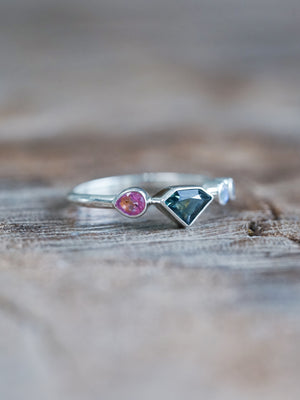 Shield Sapphire and Moonstone Ring - size 7