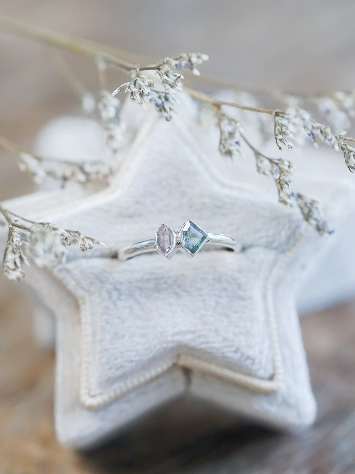 Shield Sapphire and Hexagon Tourmaline Ring