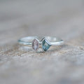Shield Sapphire and Hexagon Tourmaline Ring Sterling Silver