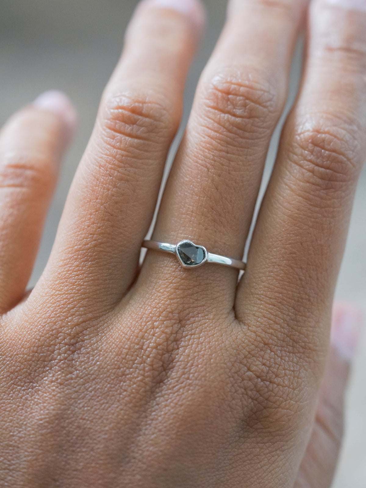 Silver Diamond Heart Shaped Ring