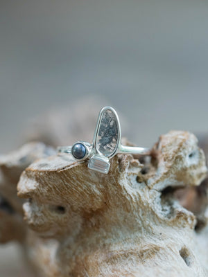 Silver Diamond Slice, Pearl and Zircon Ring