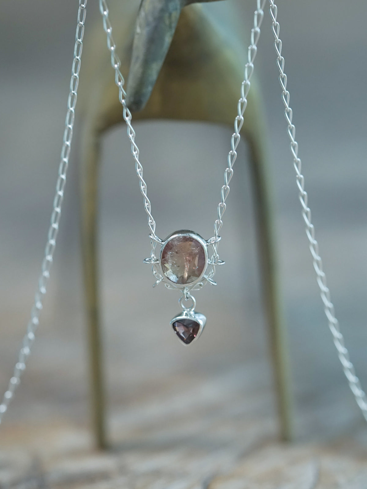 Silver Double Sapphire Embrace Pendant Necklace