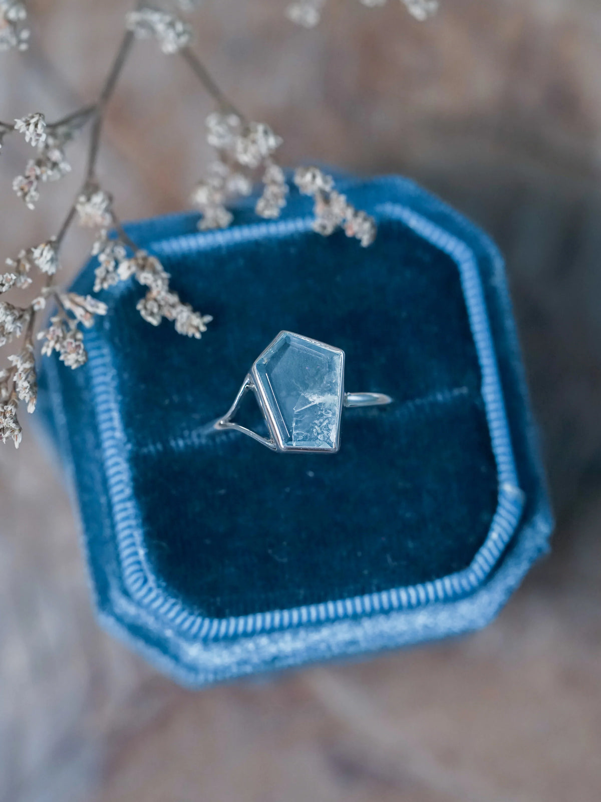 Silver Geo Cut Aquamarine Ring