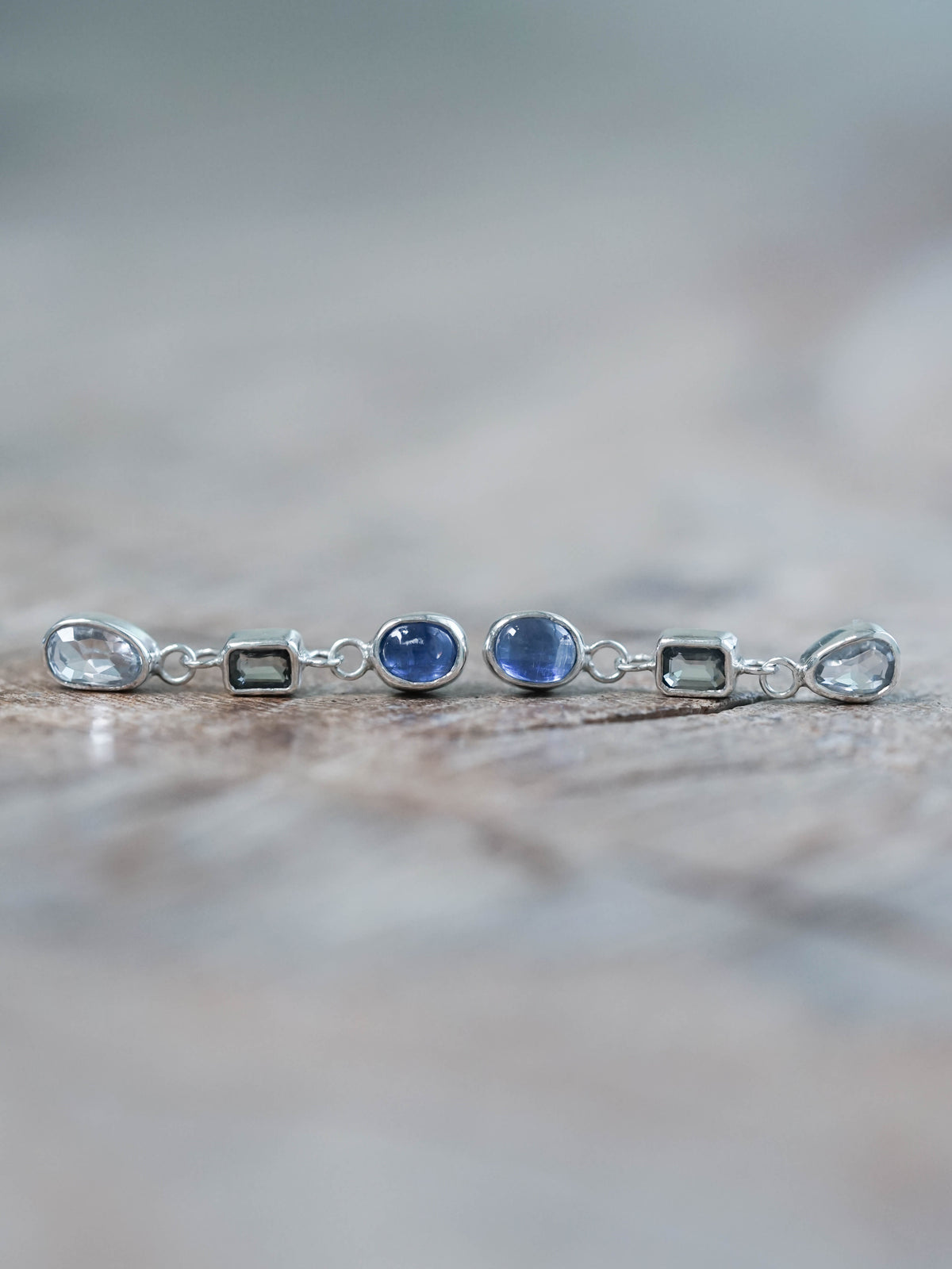 Silver Kyanite and Sapphire Dangle Earrings