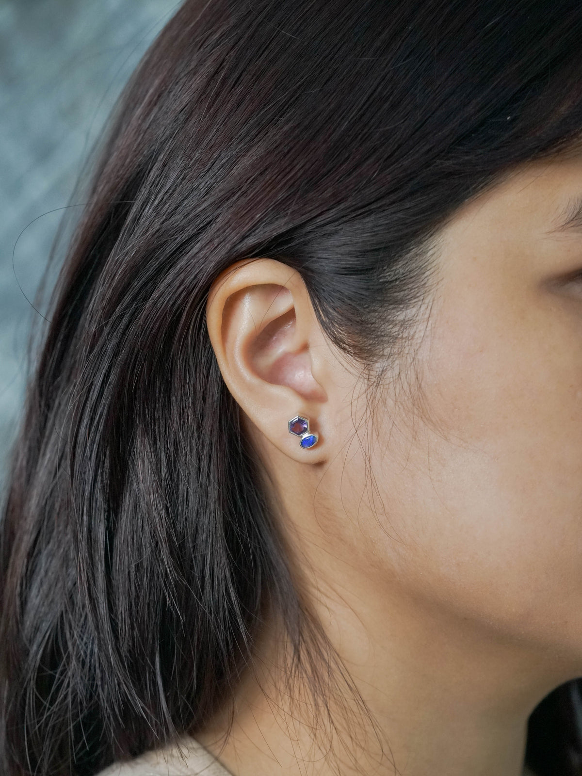 Silver Mismatched Amethyst, Tanzanite, and Opal Earrings