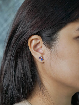 Silver Mismatched Amethyst, Tanzanite, and Opal Earrings
