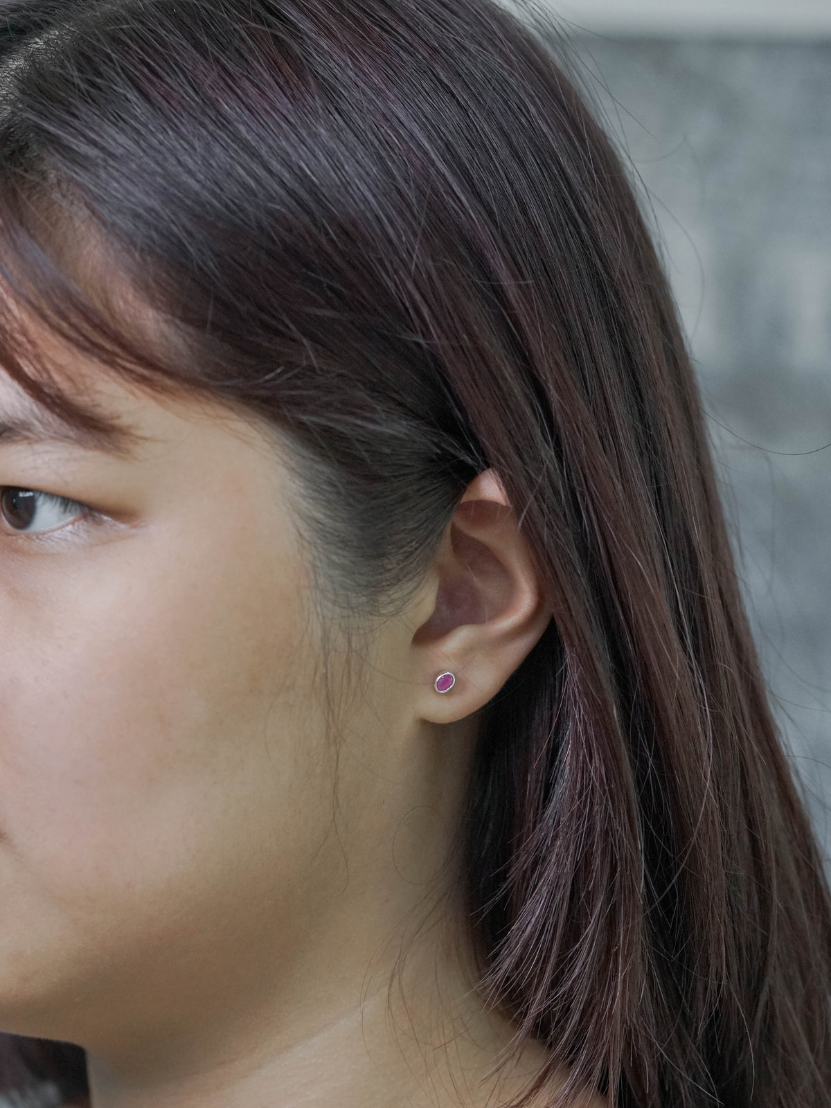 Silver Mismatched Ruby Stud Earring