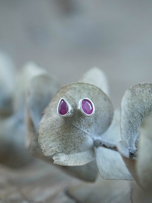 Silver Mismatched Ruby Stud Earrings