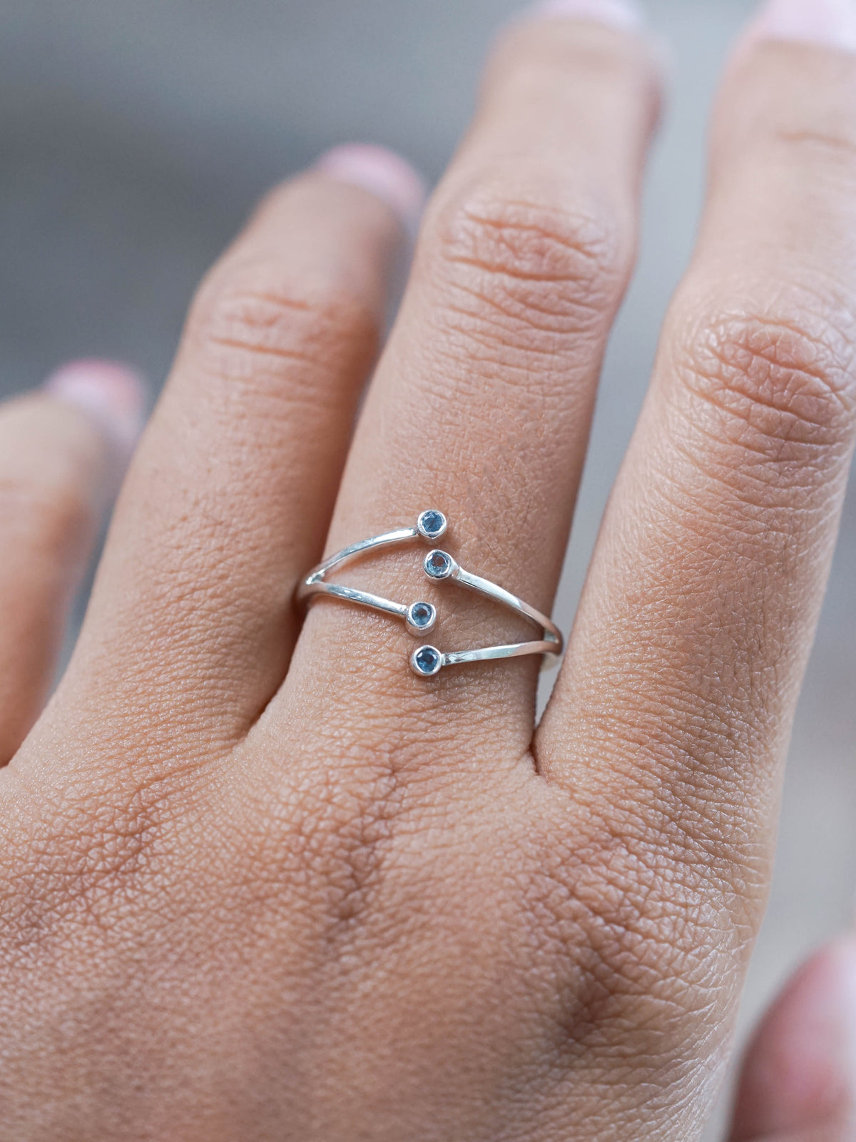 Silver Open Hug Aquamarine Ring