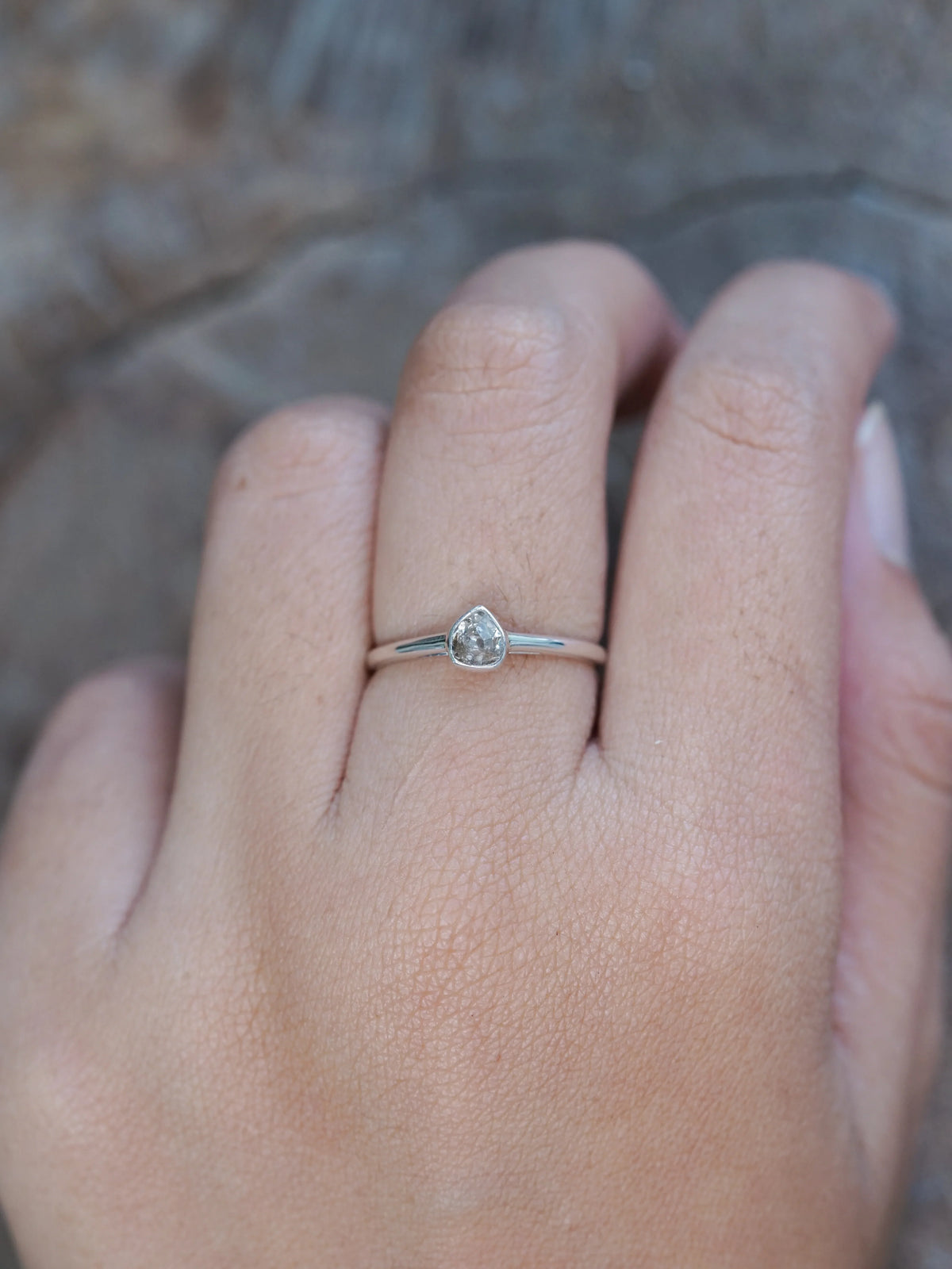 Silver Pear Diamond Engagement Ring