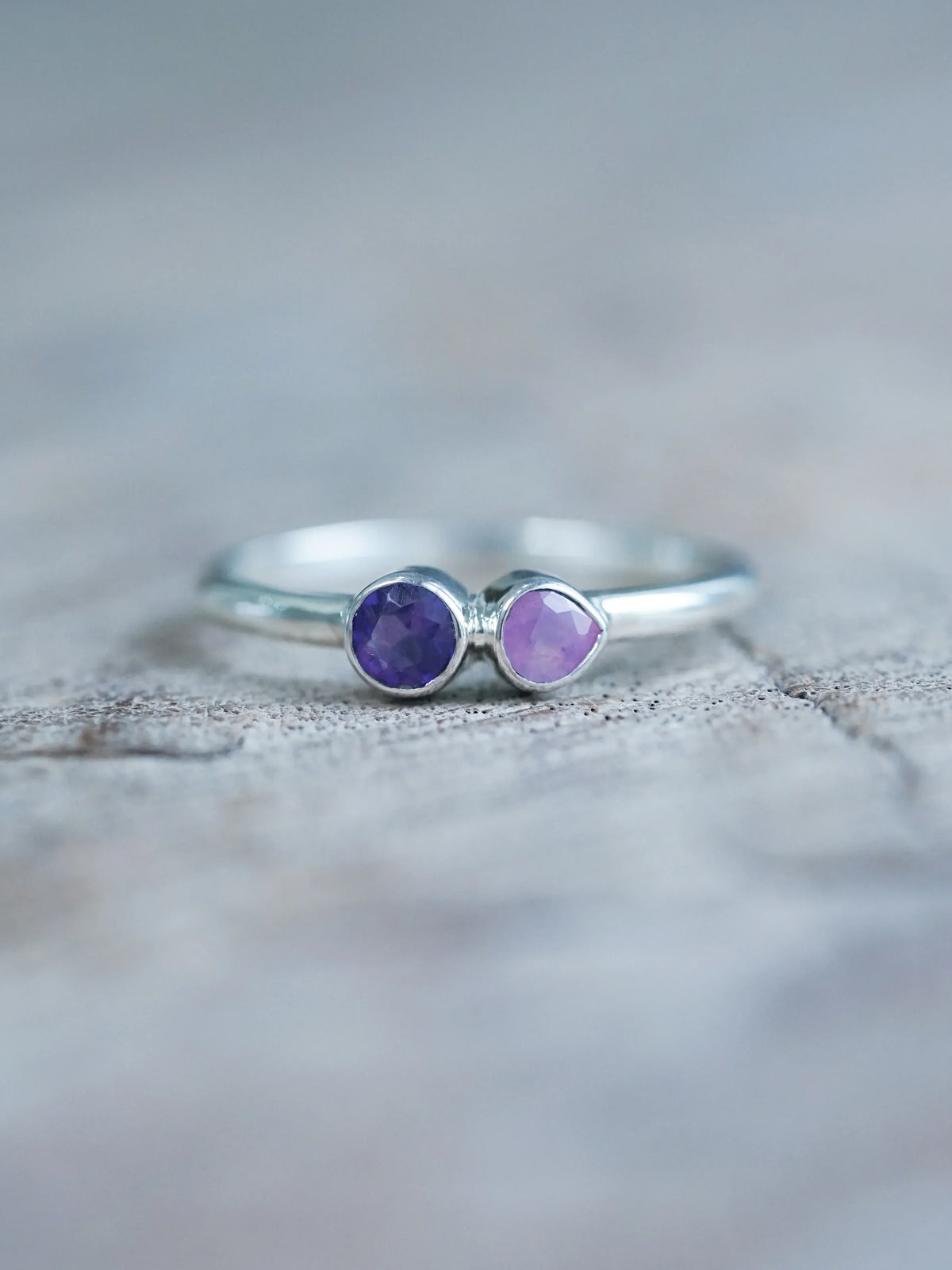 Silver Pink Sapphire and Amethyst Ring