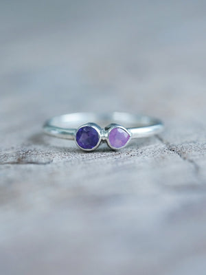 Silver Pink Sapphire and Amethyst Ring