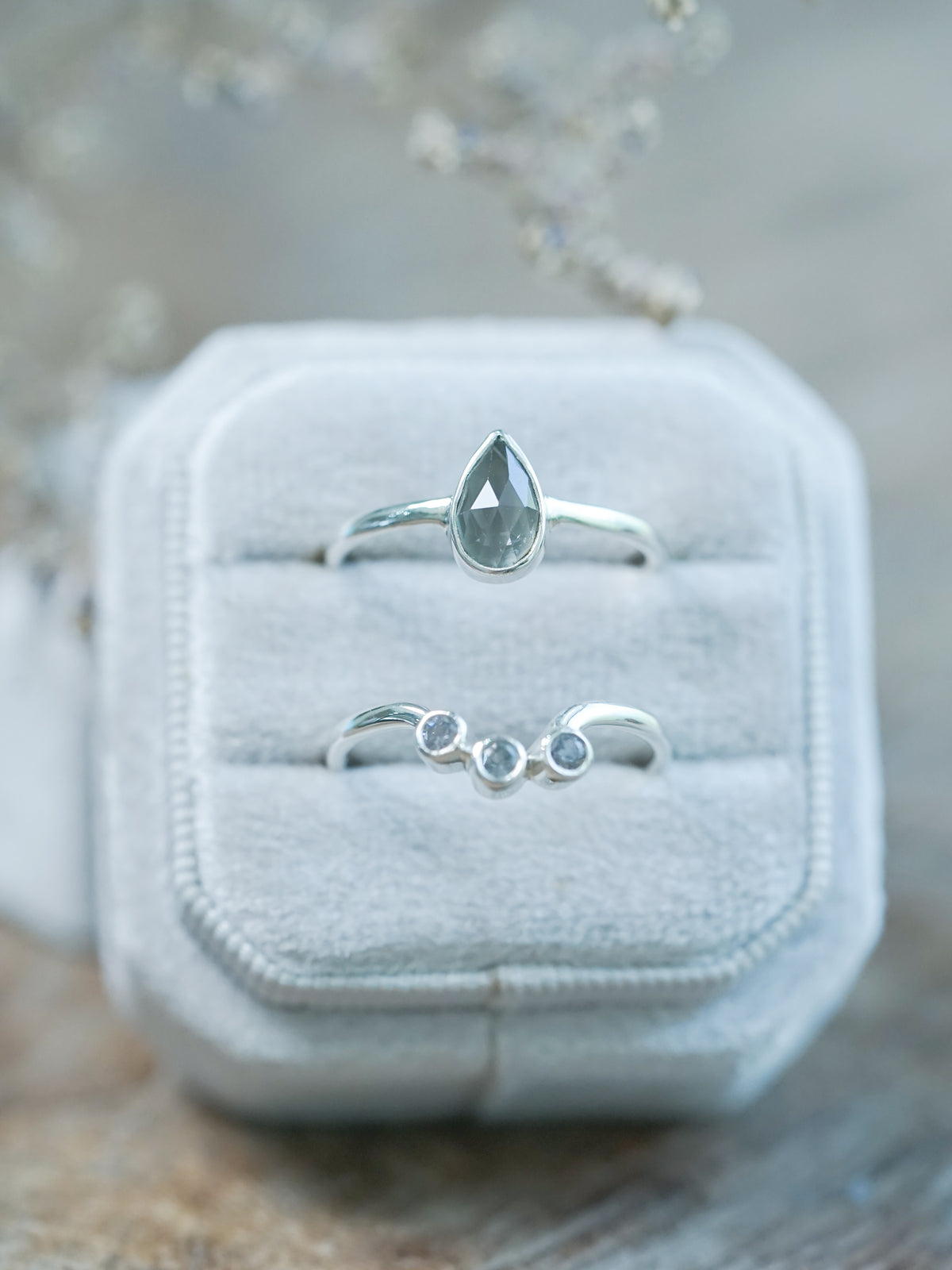 Silver Rose Cut Spinel Ring Set