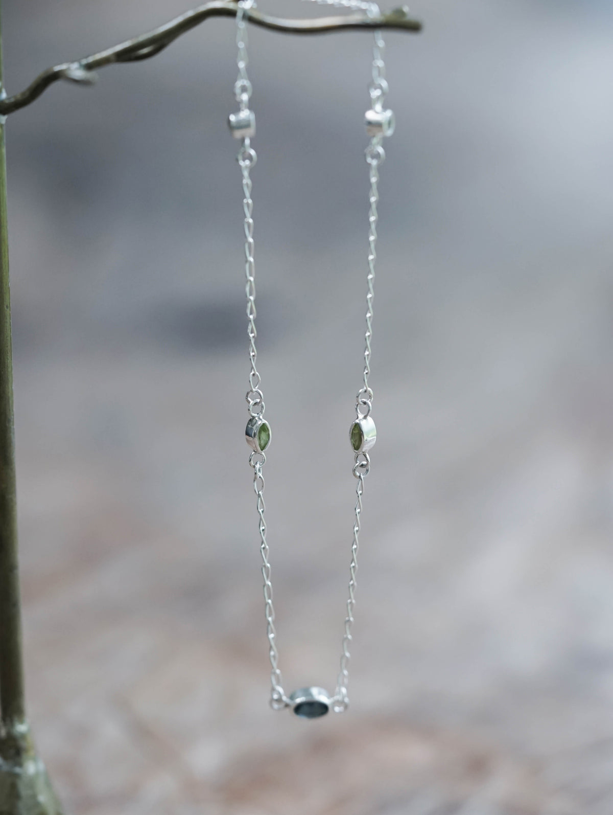 Silver Sapphire, Peridot and Moonstone Necklace