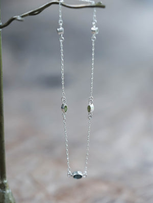 Silver Sapphire, Peridot and Moonstone Necklace