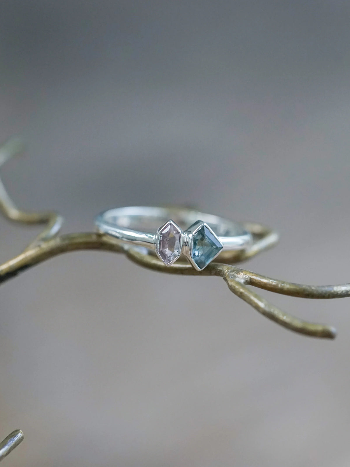 Silver Shield Sapphire and Hexagon Tourmaline Ring
