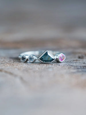 Silver Shield Sapphire and Moonstone Ring