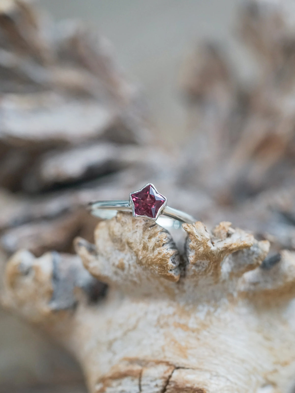 Silver Star Garnet Ring