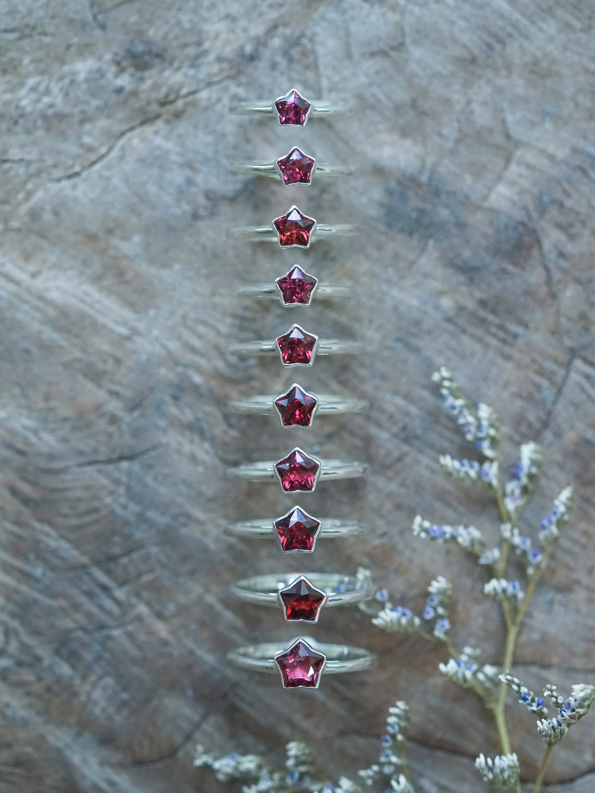 Silver Star Garnet Rings