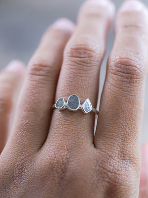 Silver Three Diamond Slice Ring